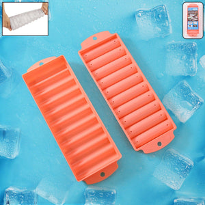 Compact ice stick tray in orange color with 10 slots for making ice sticks easily