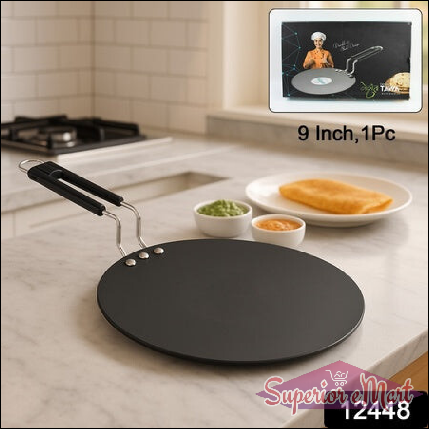 Compact Non-stick Flat Roti Tawa (9 Inch-1 Pc) - Superior eMart