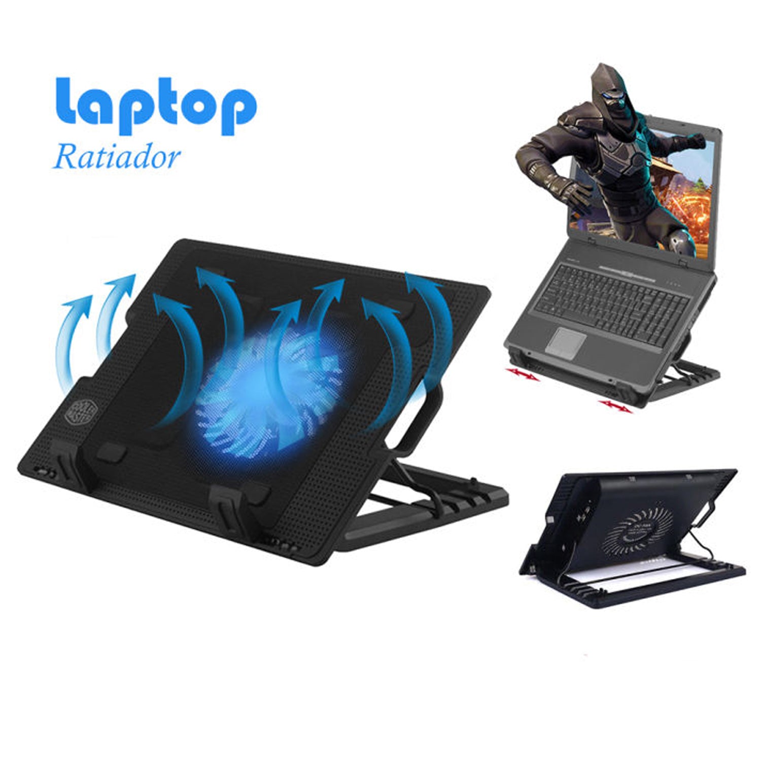 Laptop cooling pad with adjustable height and fans for optimal airflow during gaming or work sessions