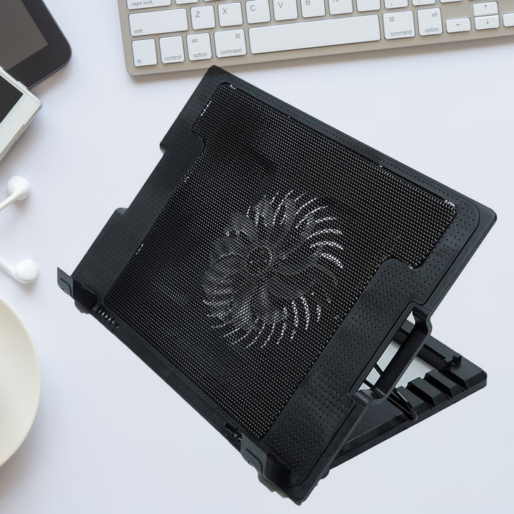Superior eMart laptop cooling pad with adjustable height and fan for optimal airflow while working