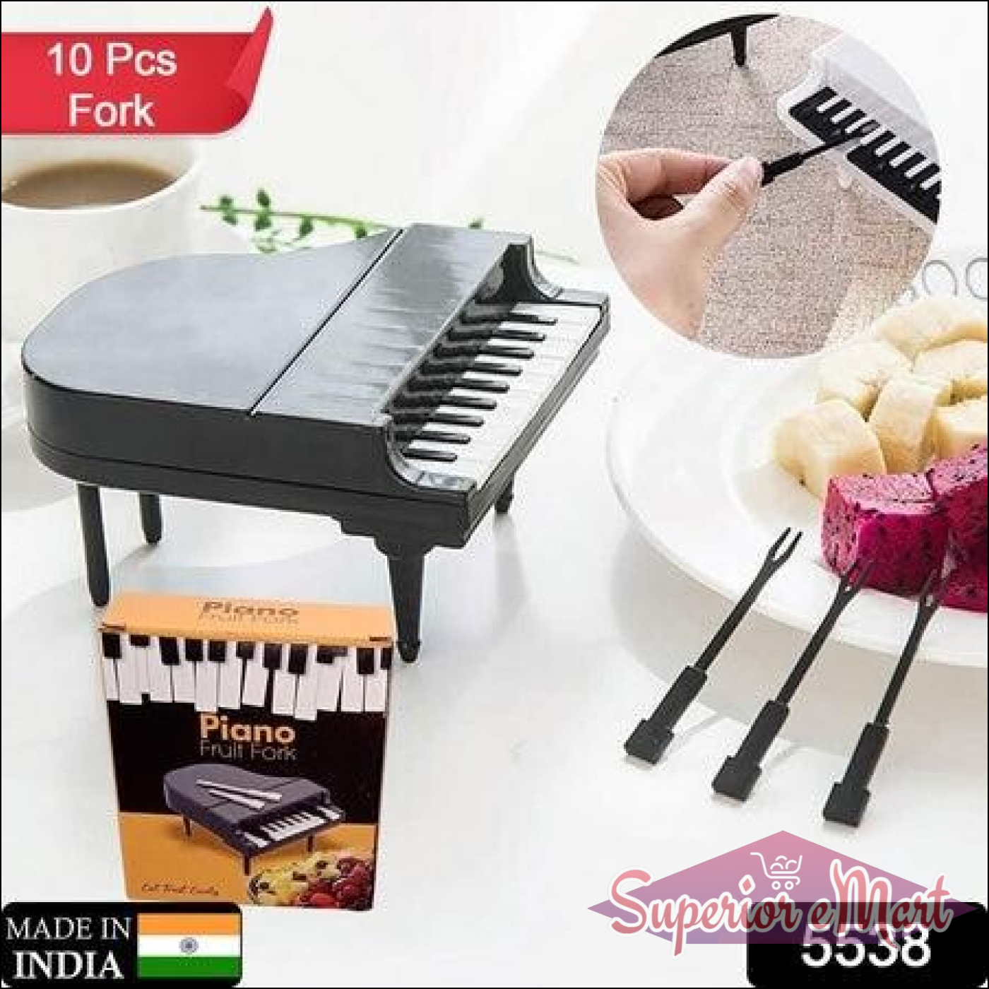 Creative Piano Fruit Forks Set / Food Sticks For Dessert / Fruit Snack Picking Kitchen Dining Tools (10 Pc Set) - Superior eMart
