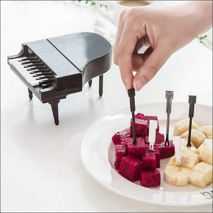 Creative Piano Fruit Forks Set / Food Sticks For Dessert / Fruit Snack Picking Kitchen Dining Tools (10 Pc Set) - Superior eMart
