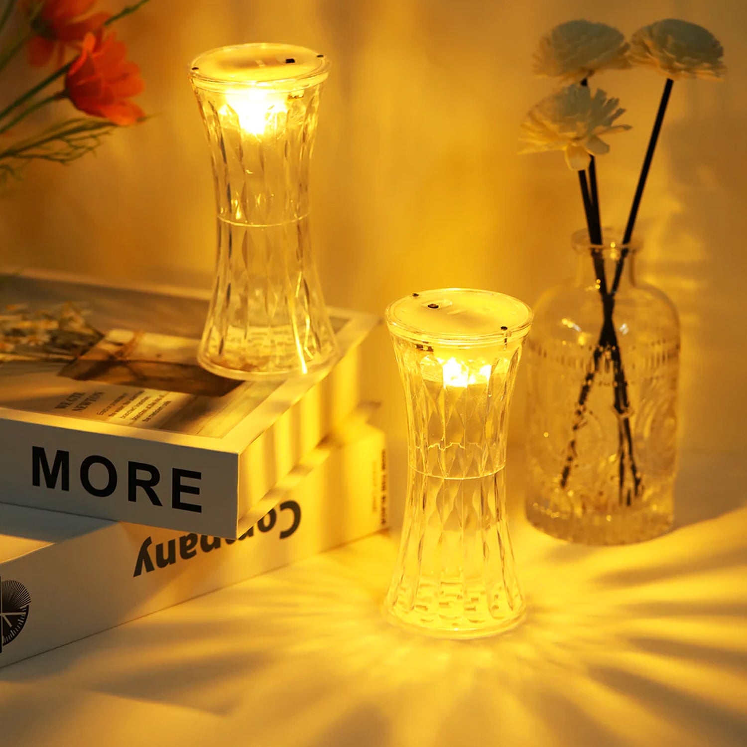 Elegant crystal lamp night light with warm glow, perfect for home decor and cozy ambiance