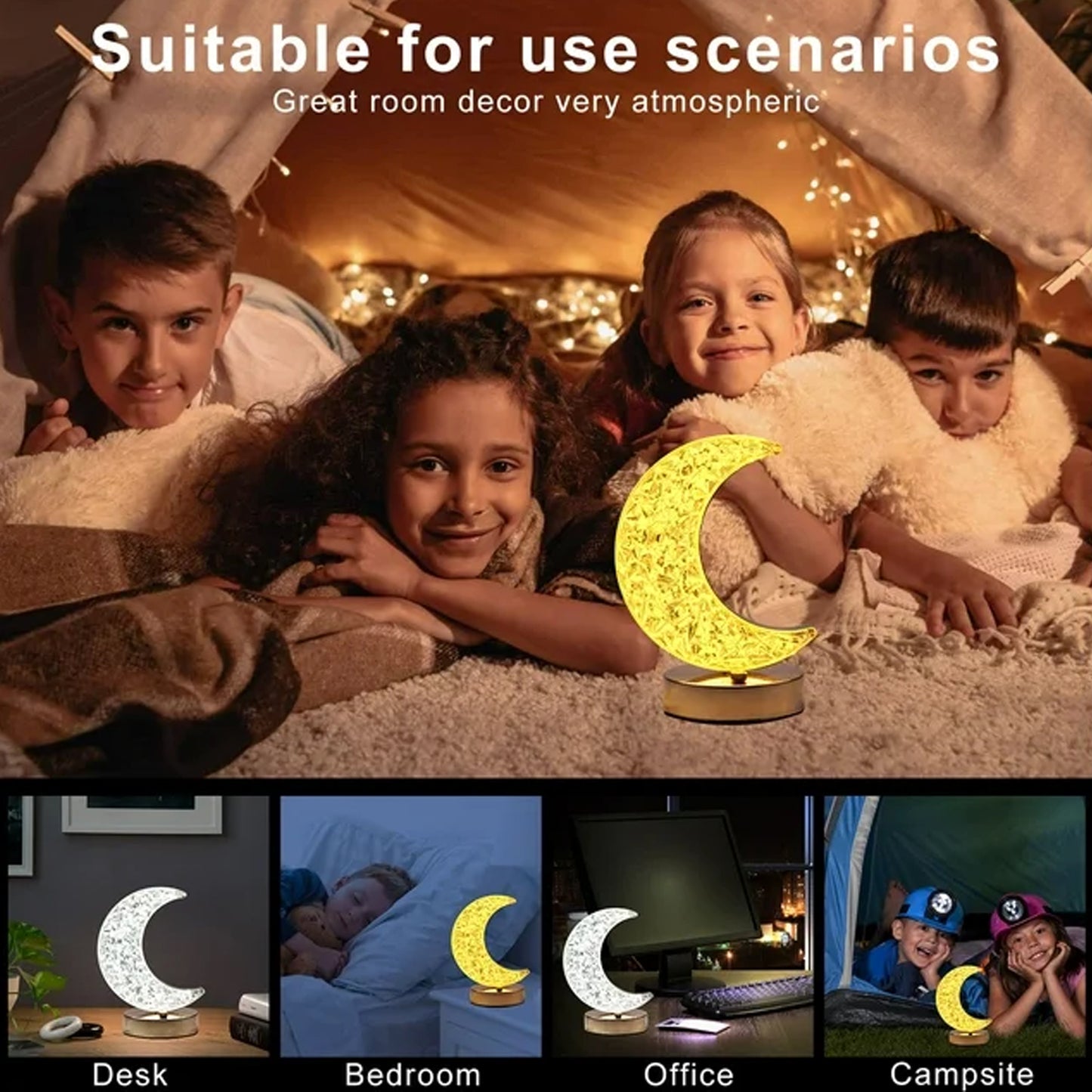 Crystal moon table lamp providing soft lighting in a cozy setting ideal for home decor