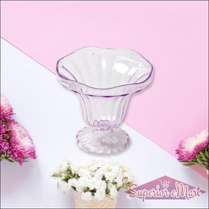 Elegant crystal plastic ice cream bowls set with a fluted design, perfect for serving desserts