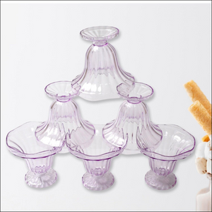 Set of crystal plastic ice cream bowls set in purple with elegant flared design for serving desserts