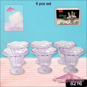 Set of 6 crystal plastic ice cream bowls set with elegant design for serving desserts