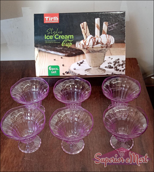 Set of 6 purple crystal plastic ice cream bowls for serving desserts in style