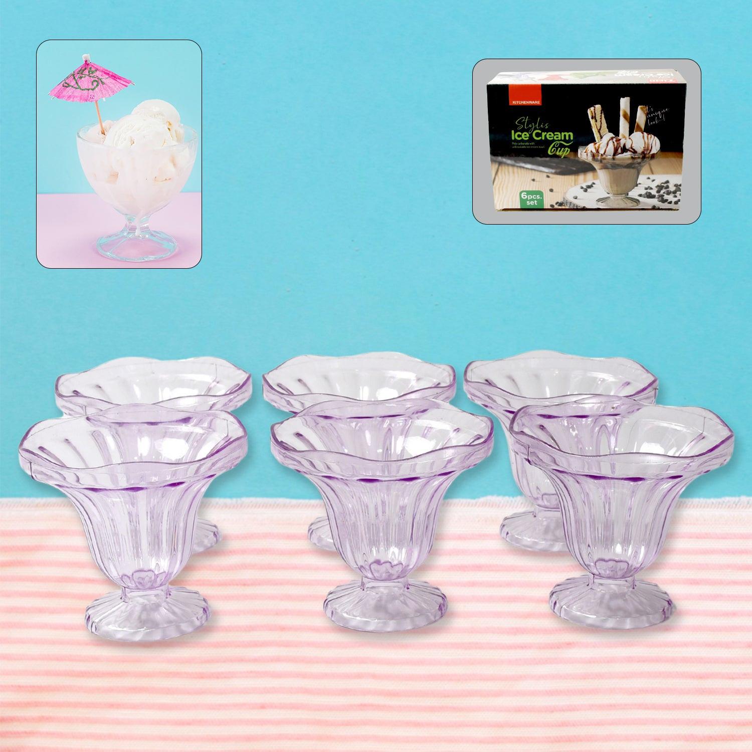 Set of six crystal plastic ice cream bowls set with elegant design for serving desserts and ice cream