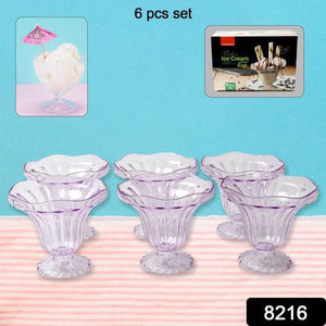 Set of 6 crystal plastic ice cream bowls set with elegant design for serving desserts