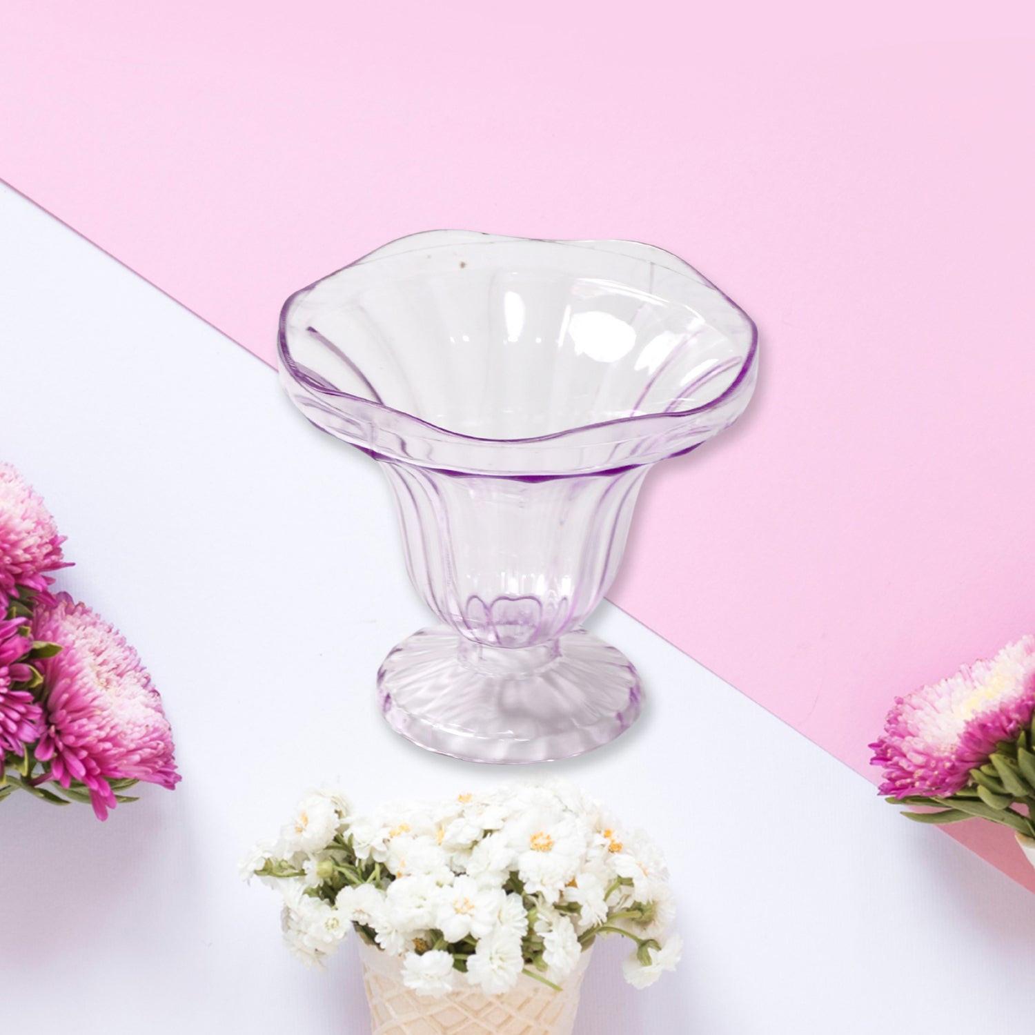 Elegant crystal plastic ice cream bowls set with a fluted design, perfect for serving desserts