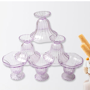 Set of crystal plastic ice cream bowls set in purple with elegant flared design for serving desserts