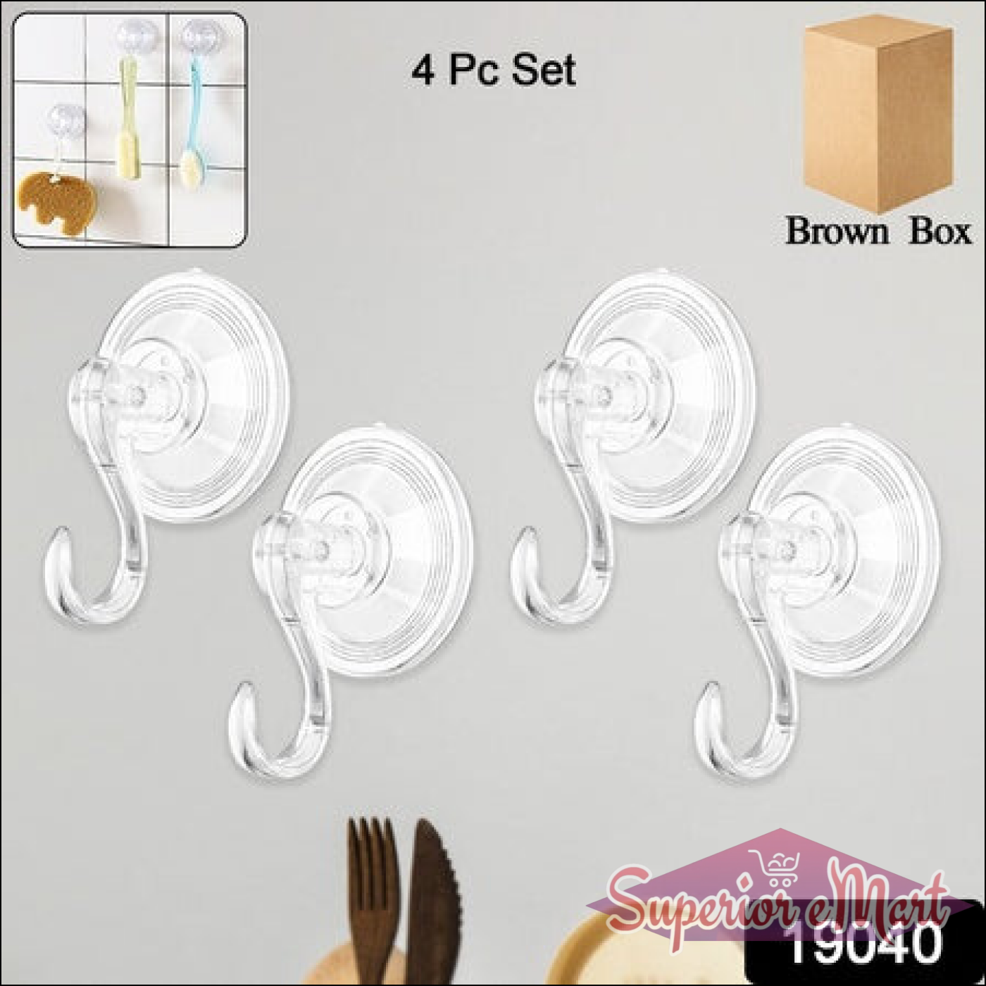 Clear suction cup hooks set of 10 for organizing kitchen utensils and home decor