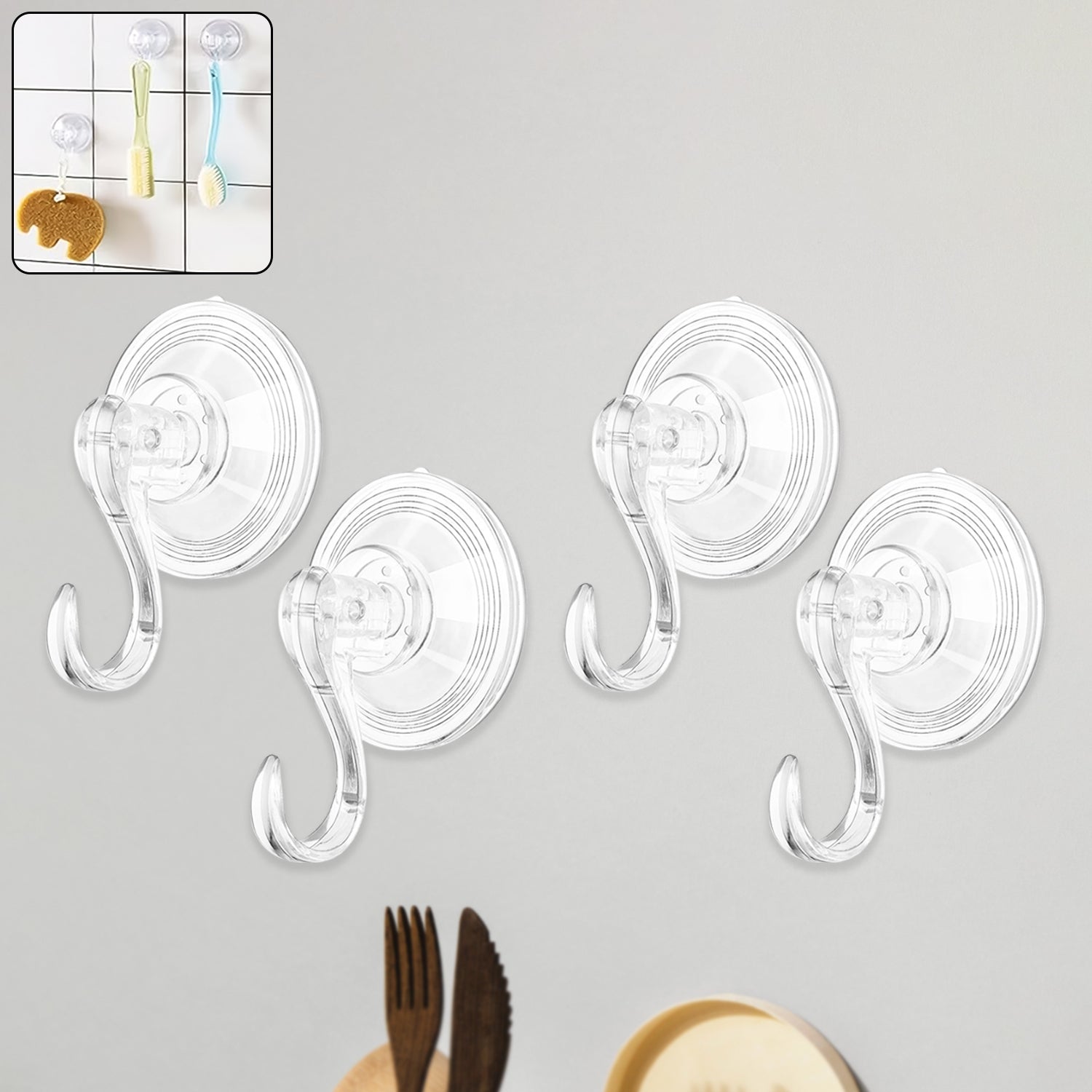 Set of 10 clear cup hooks for easy hanging in kitchens and home organization