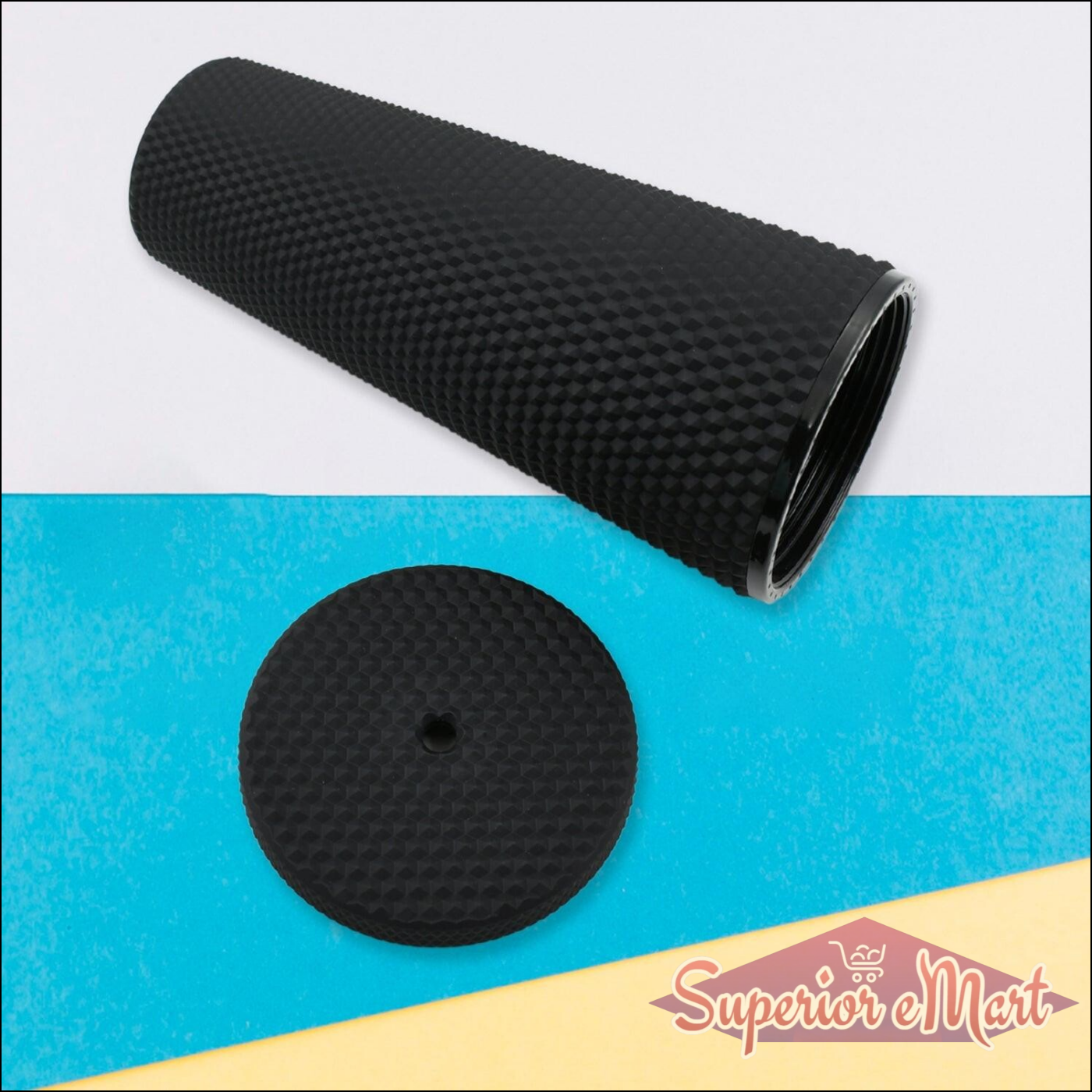 Matte studded tumbler with straw in black featuring a textured design for easy grip