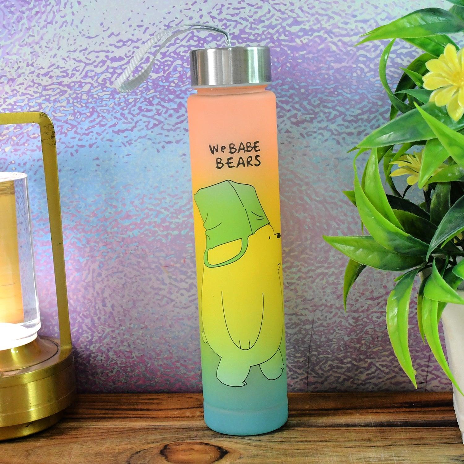 Cute cartoon water bottle featuring a bear design with a colorful gradient for fun hydration