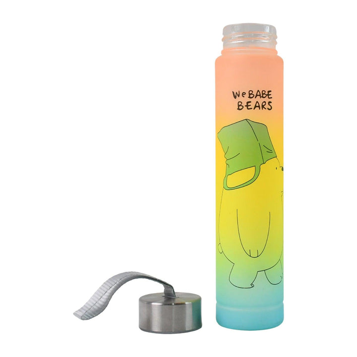 Cute cartoon water bottle featuring a bear design with an ombre color pattern