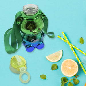 Cute kids water bottle with straw in green and blue bear shape by Superior eMart