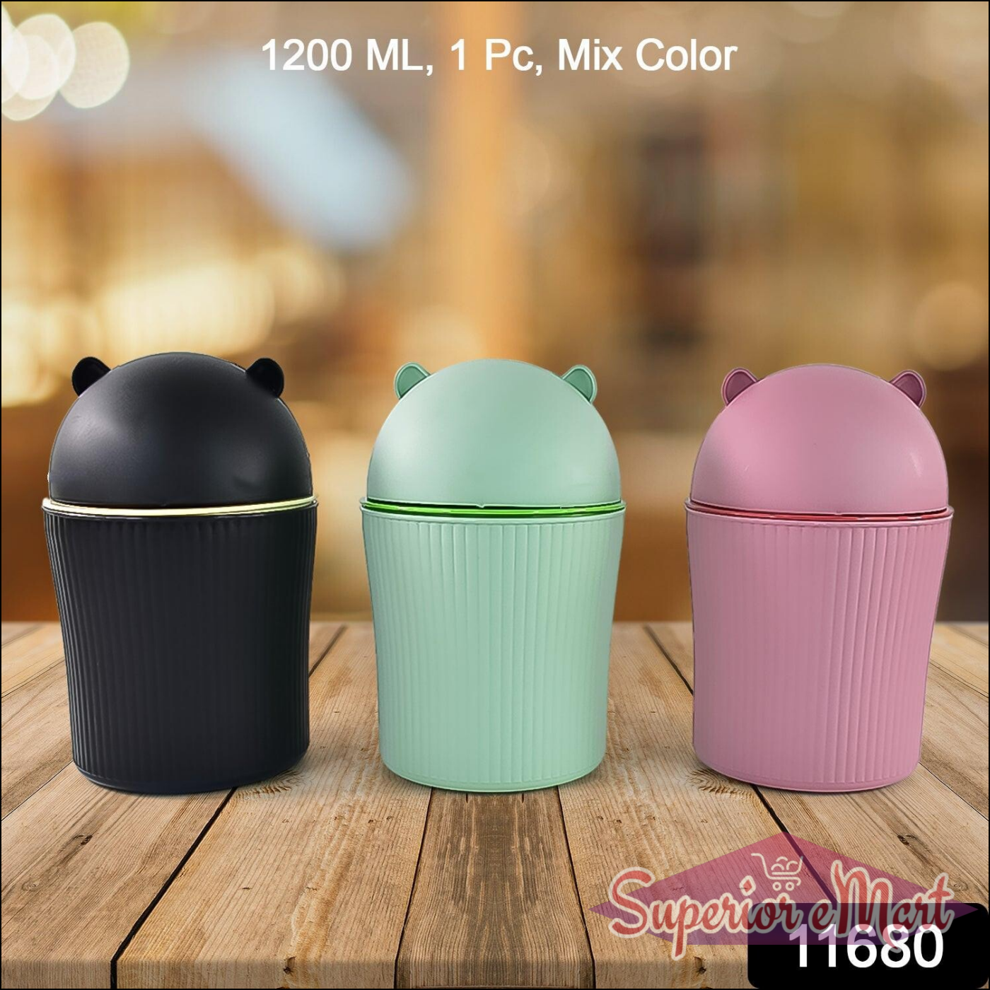 1200ml Desktop Trash Can with Cute Lid Multicolor - Superior eMart