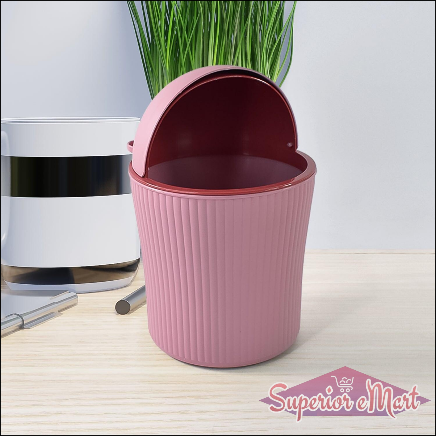 1200ml Desktop Trash Can with Cute Lid Multicolor - Superior eMart