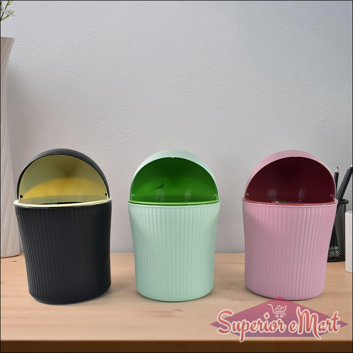 1200ml Desktop Trash Can with Cute Lid Multicolor - Superior eMart