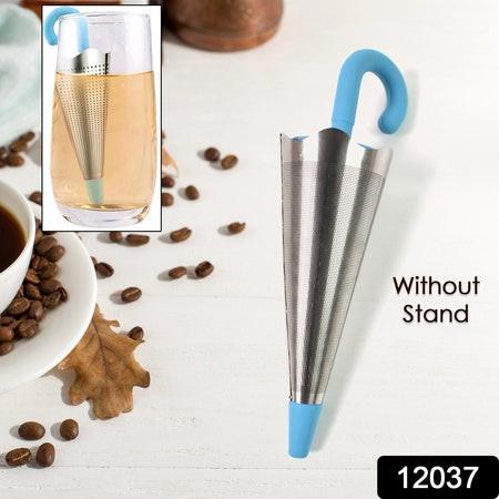 Cute umbrella tea strainer in stainless steel with blue handle for brewing loose leaf tea