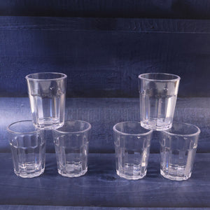Set of six clear glasses in a stylish design for serving cutting chai glass set