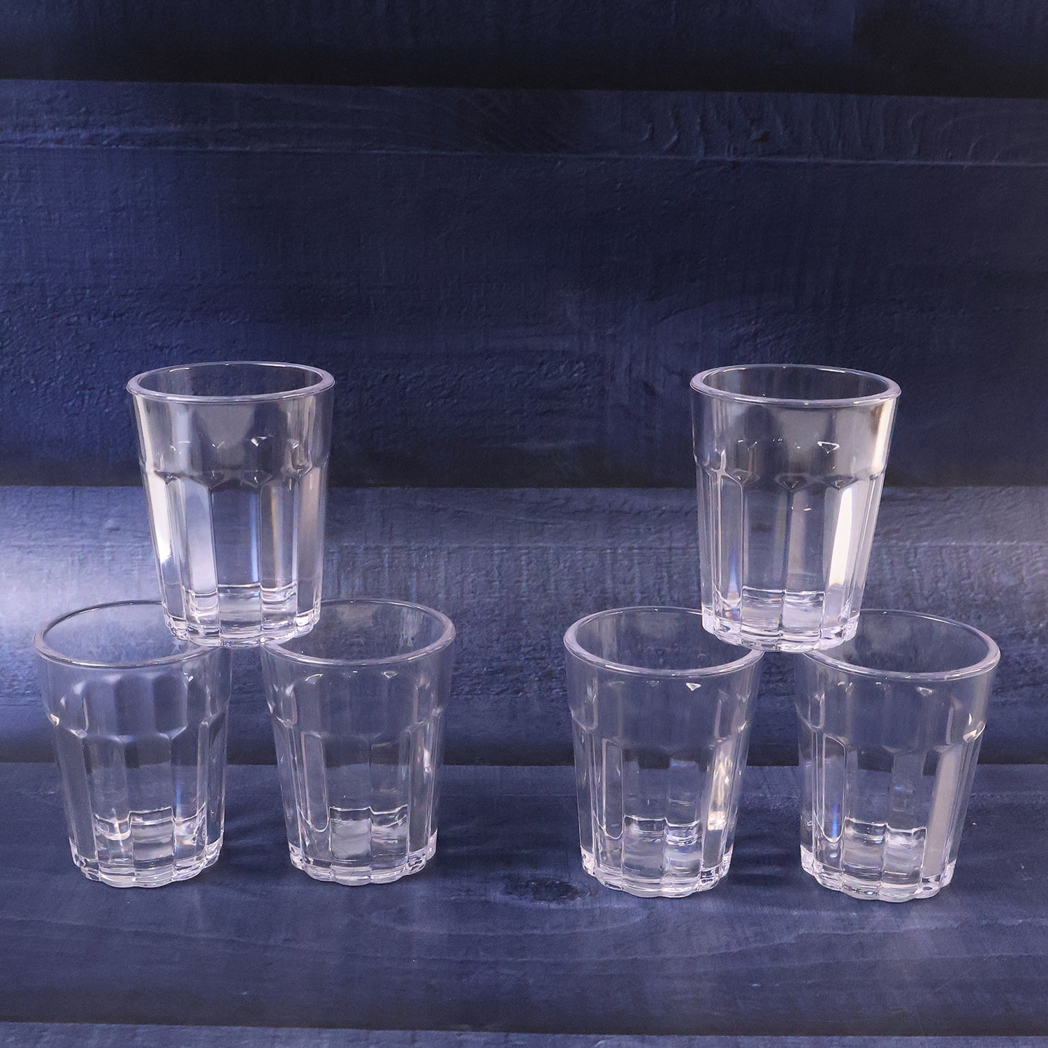 Set of six clear glasses in a stylish design for serving cutting chai glass set