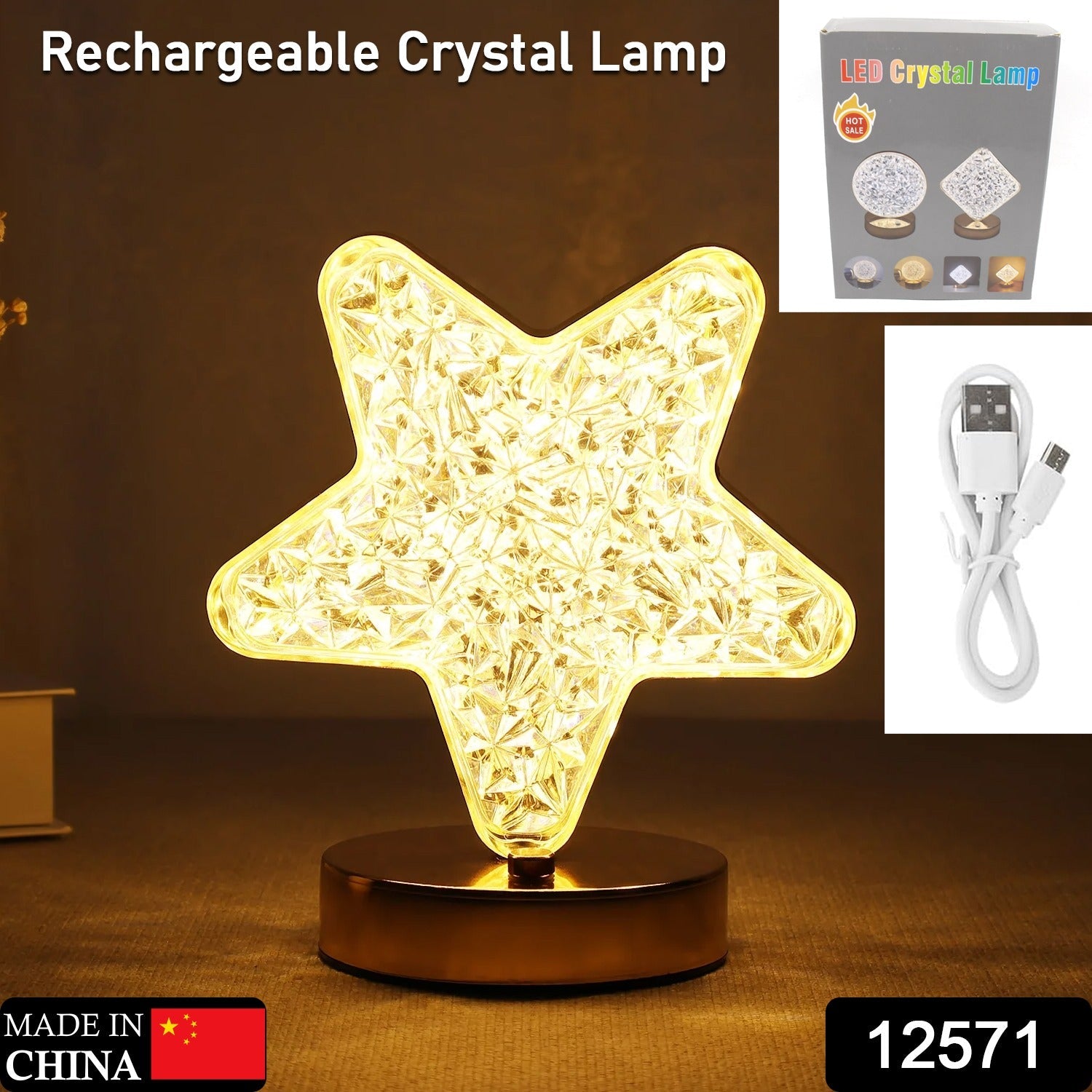 Star Shape Crystal Diamond Lamp Cordless Luxury Lamp with USB Rechargeable, 3-Wa - 12571_star_crystal_table_lamp