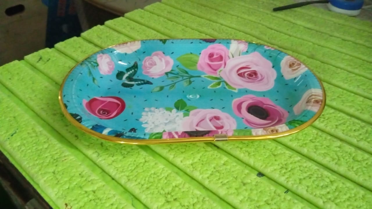 Medium Plastic Flower Printed Design Serving Tray (1 Pc / 31 x 21 CM / Mix Color - 10143_medium_plastic_serving_tray_1pc