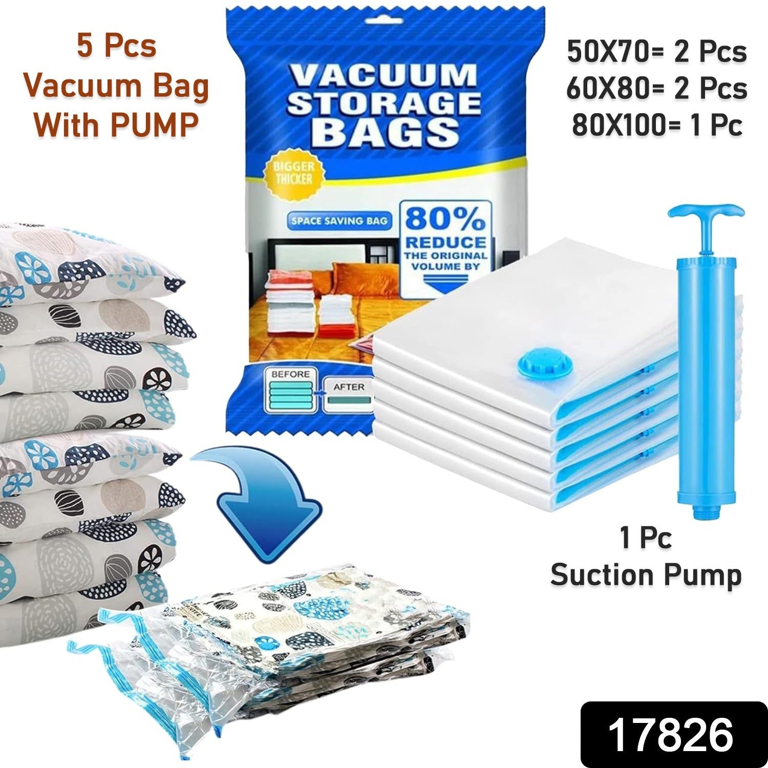 Vacuum Storage Bags with Suction Pump & Shirt clips - Vacuum Bags - Big Capacity - 17826_5pc_vacuum_bag_with_pump