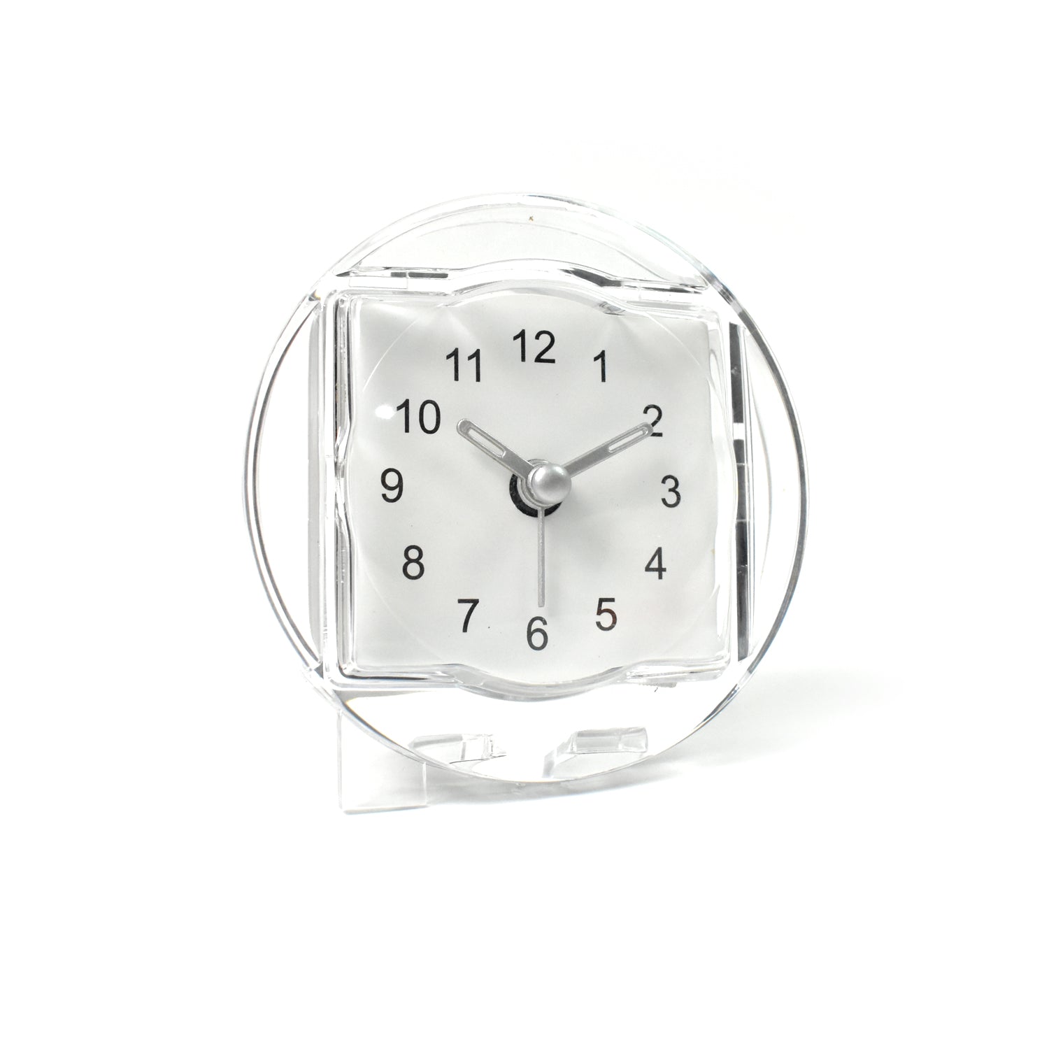 Clear acrylic decorative clock for every room with simple black numbers and sleek design