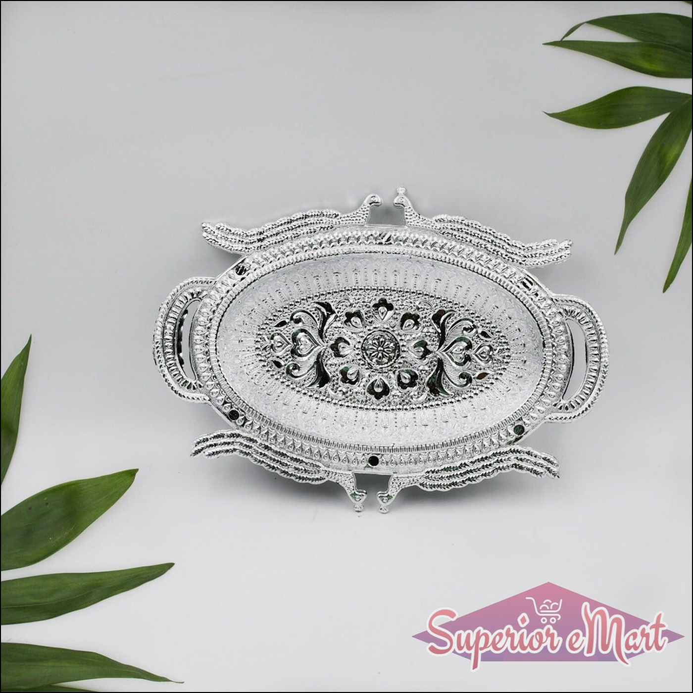 Elegant decorative mukhwas serving tray with ornate design and handles for stylish presentation