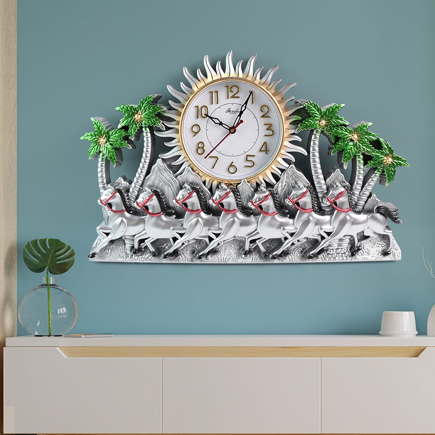 Superior eMart decorative wall clock featuring horses and palm trees for elegant home decor