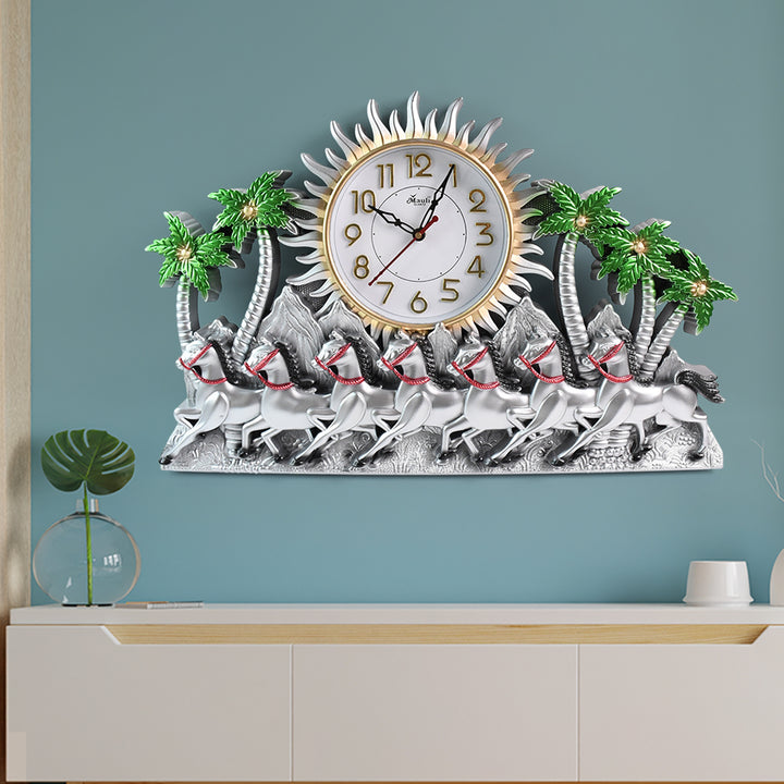 Superior eMart decorative wall clock featuring horses and palm trees for elegant home decor