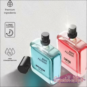 Brit Accent long lasting unisex perfume pack featuring Depth of Ocean and Canyon scents in stylish bottles