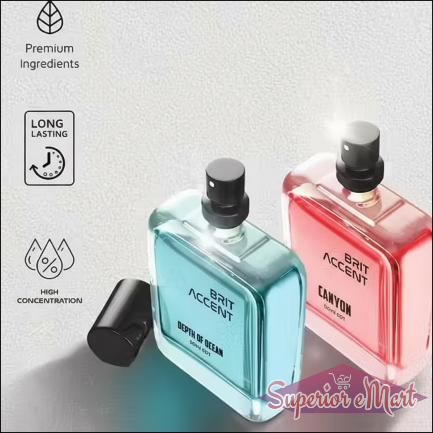 Brit Accent long lasting unisex perfume pack featuring Depth of Ocean and Canyon scents in stylish bottles