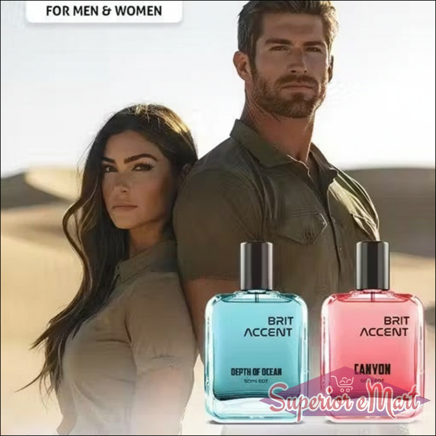 Brit Accent long lasting unisex perfume pack featuring Depth of Ocean and Canyon bottles for men and women