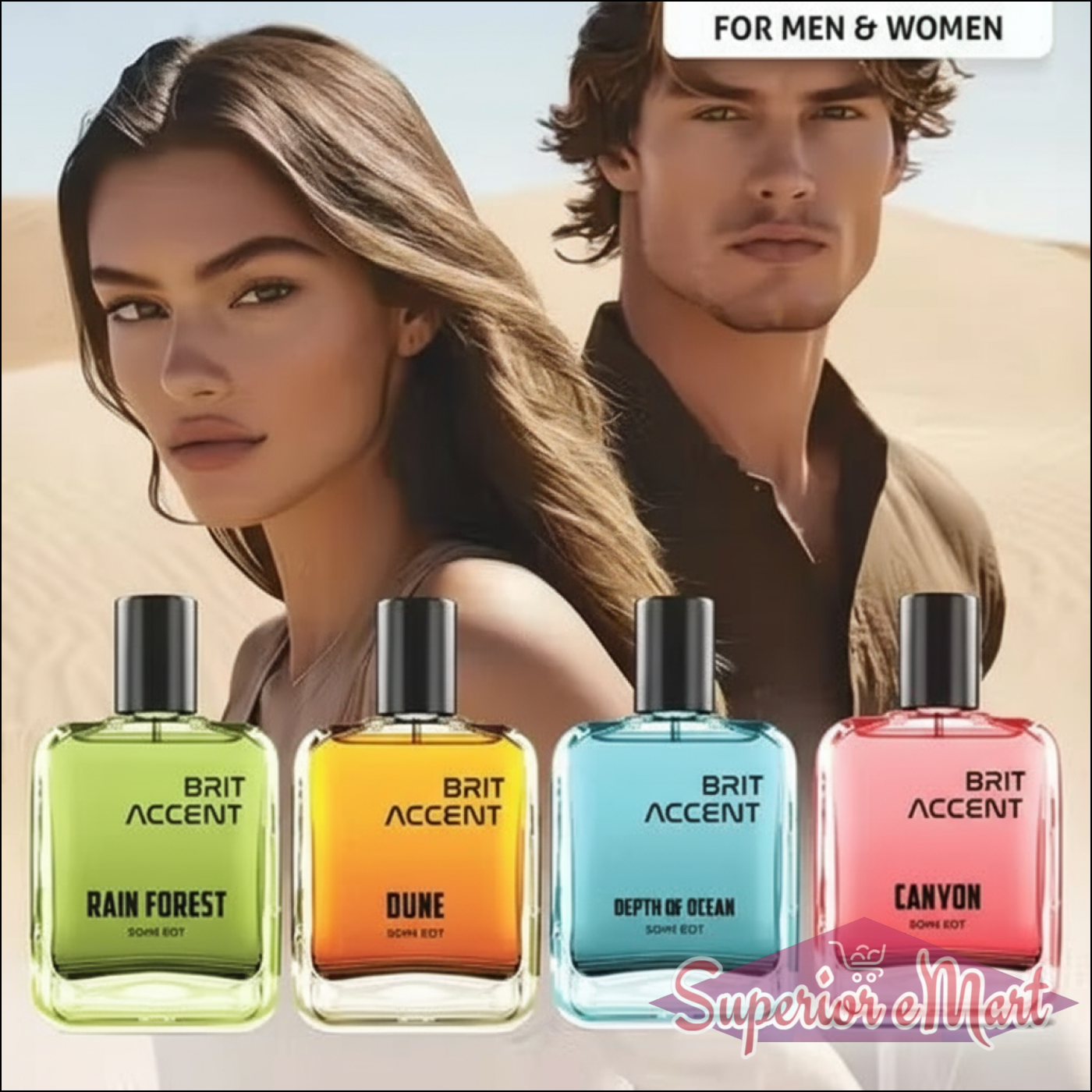 Essential nature perfume set featuring four bottles: Rain Forest, Dune, Depth of Ocean, and Canyon