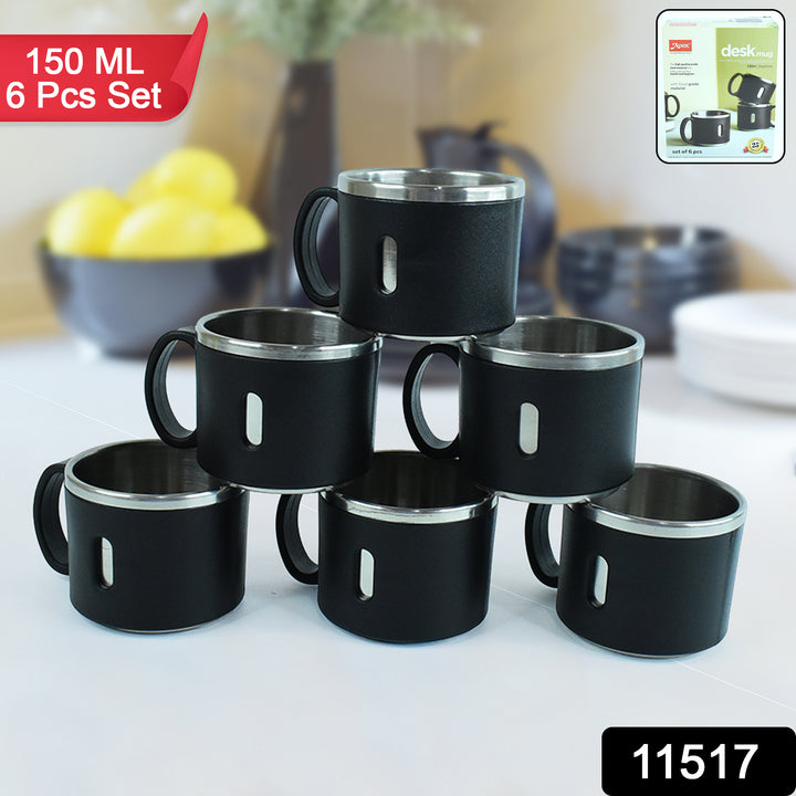 6 piece stainless mug collection set of black steel mugs with handles by Superior eMart