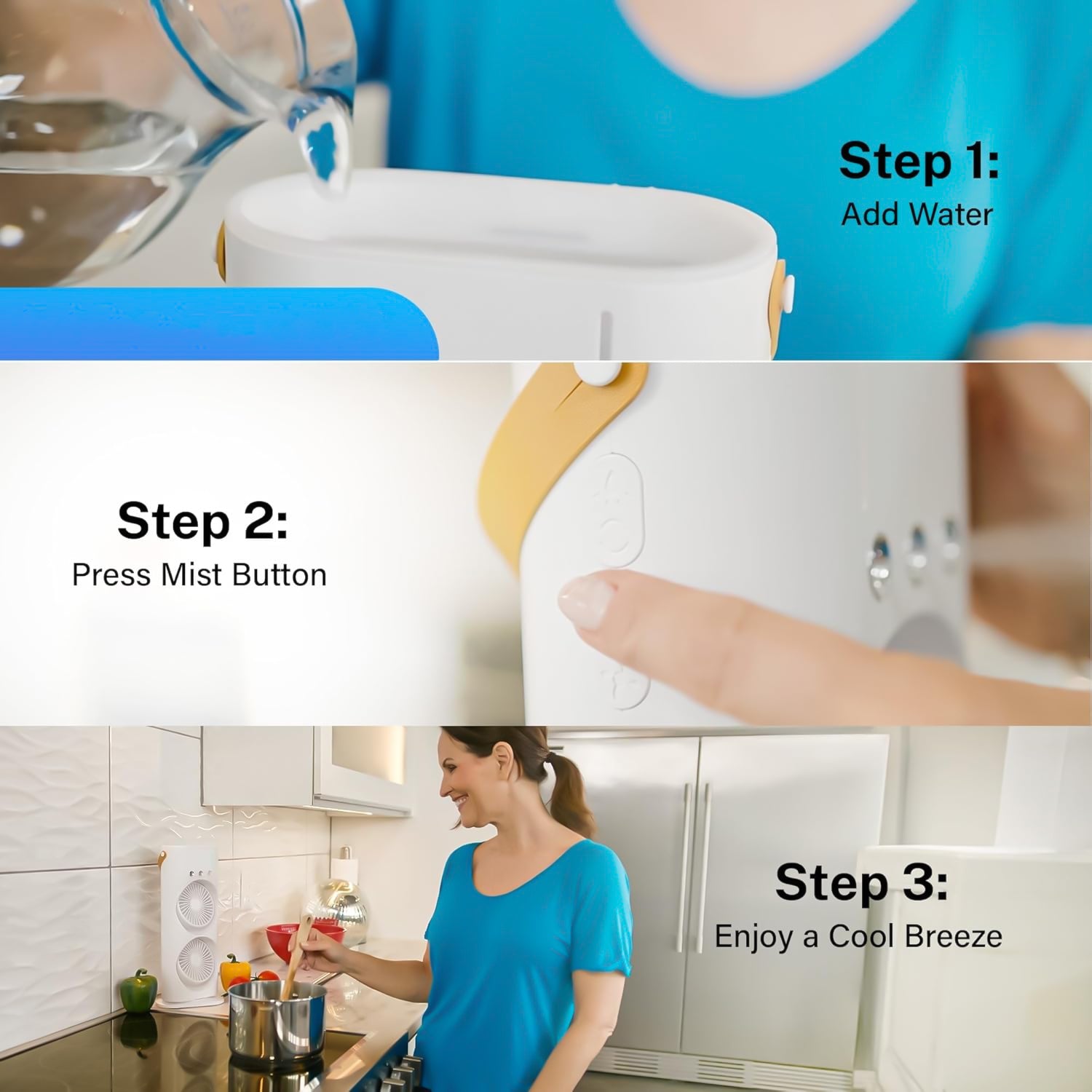 Step-by-step guide for using the desktop double-head electric fan for cooling and misting features