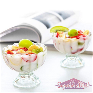 Elegant dessert serving bowls set of 6 filled with colorful fruit salad and cream
