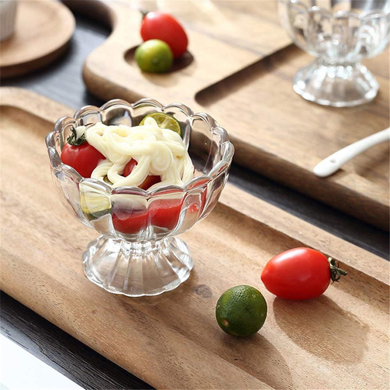 Elegant dessert serving bowls set of 6 in clear glass, perfect for appetizers and desserts