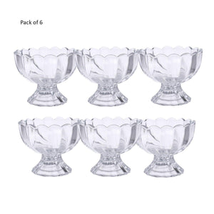 Clear dessert serving bowls set of 6 with elegant scalloped design and sturdy bases