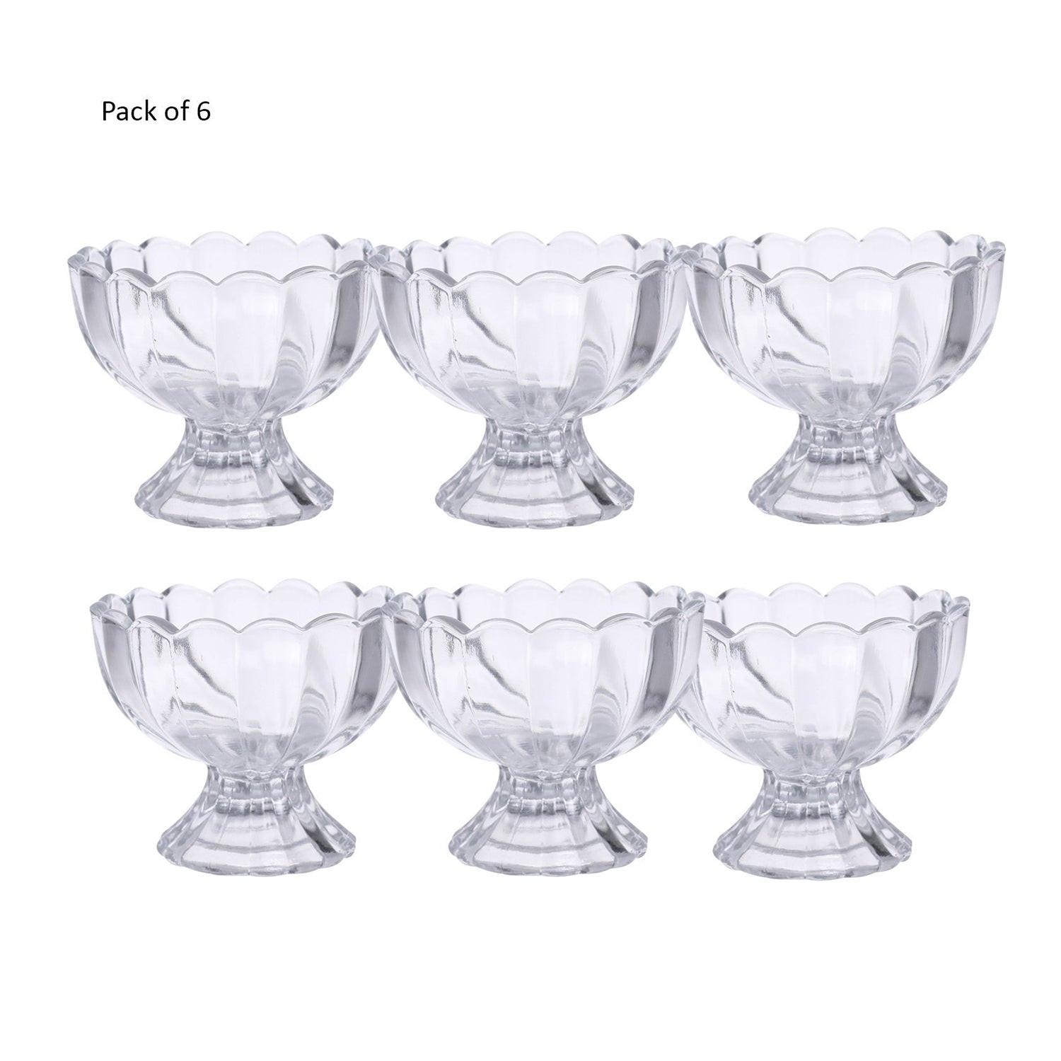 Clear dessert serving bowls set of 6 with elegant scalloped design and sturdy bases
