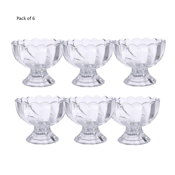 Clear dessert serving bowls set of 6 with elegant scalloped design and sturdy bases