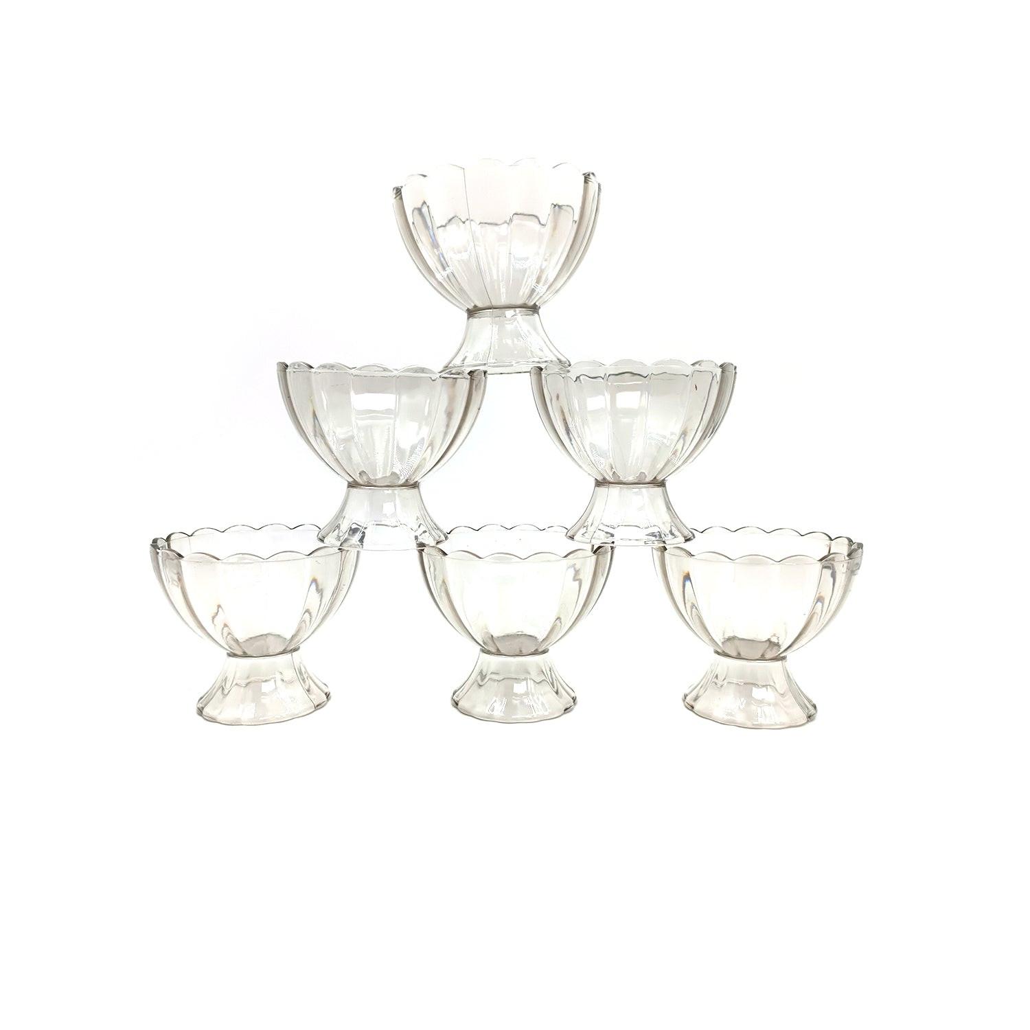 Elegant glass dessert serving bowls set of 6, perfect for cakes, ice cream, and fruit salads