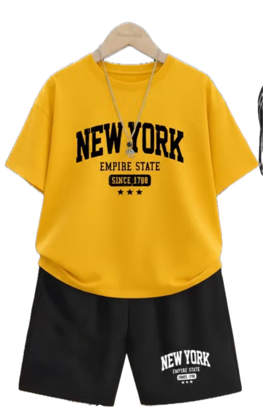 Vibrant boys printed short-sleeve top with round neck and matching printed shorts