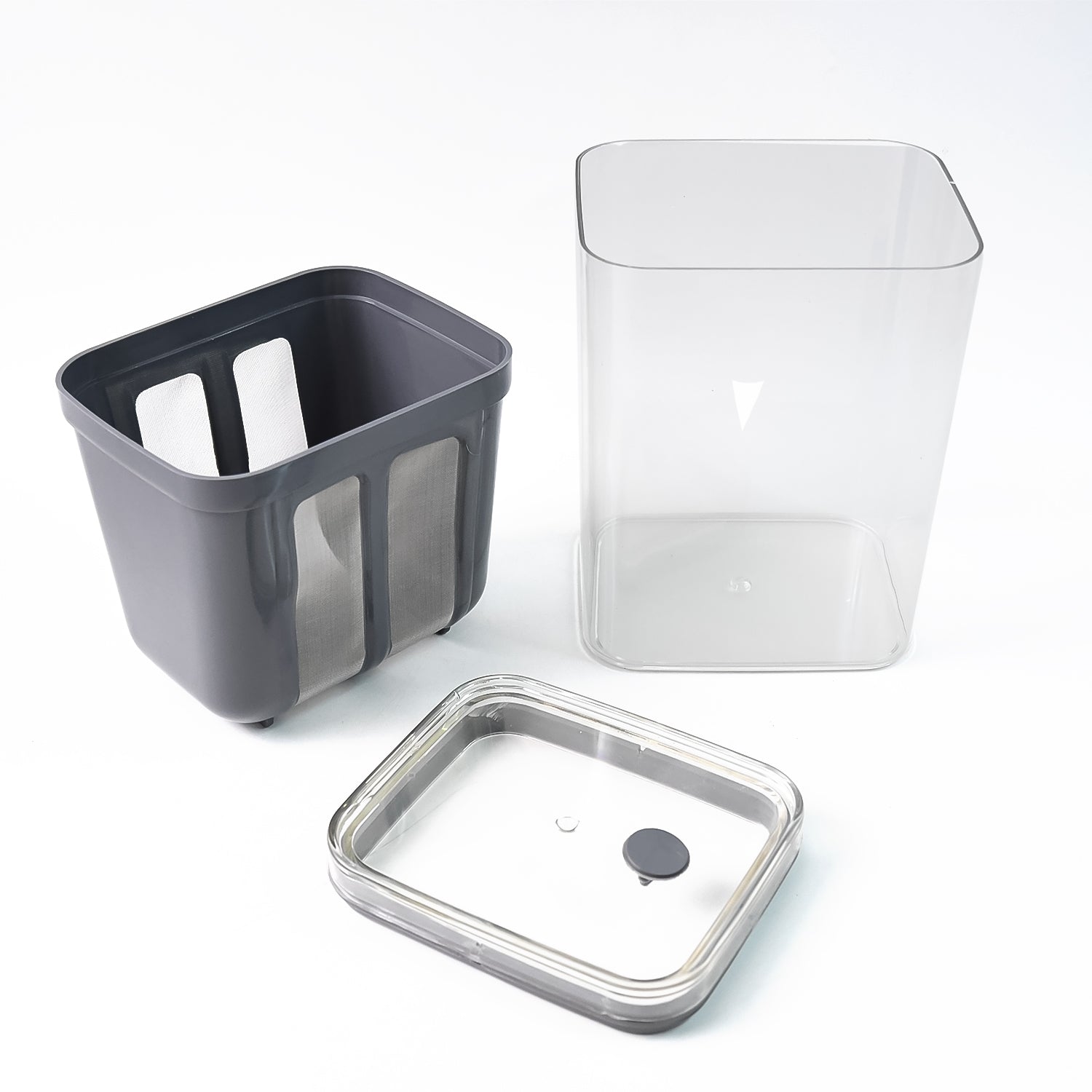 Superior eMart yogurt strainer with storage featuring clear container, strainer basket, and transparent lid