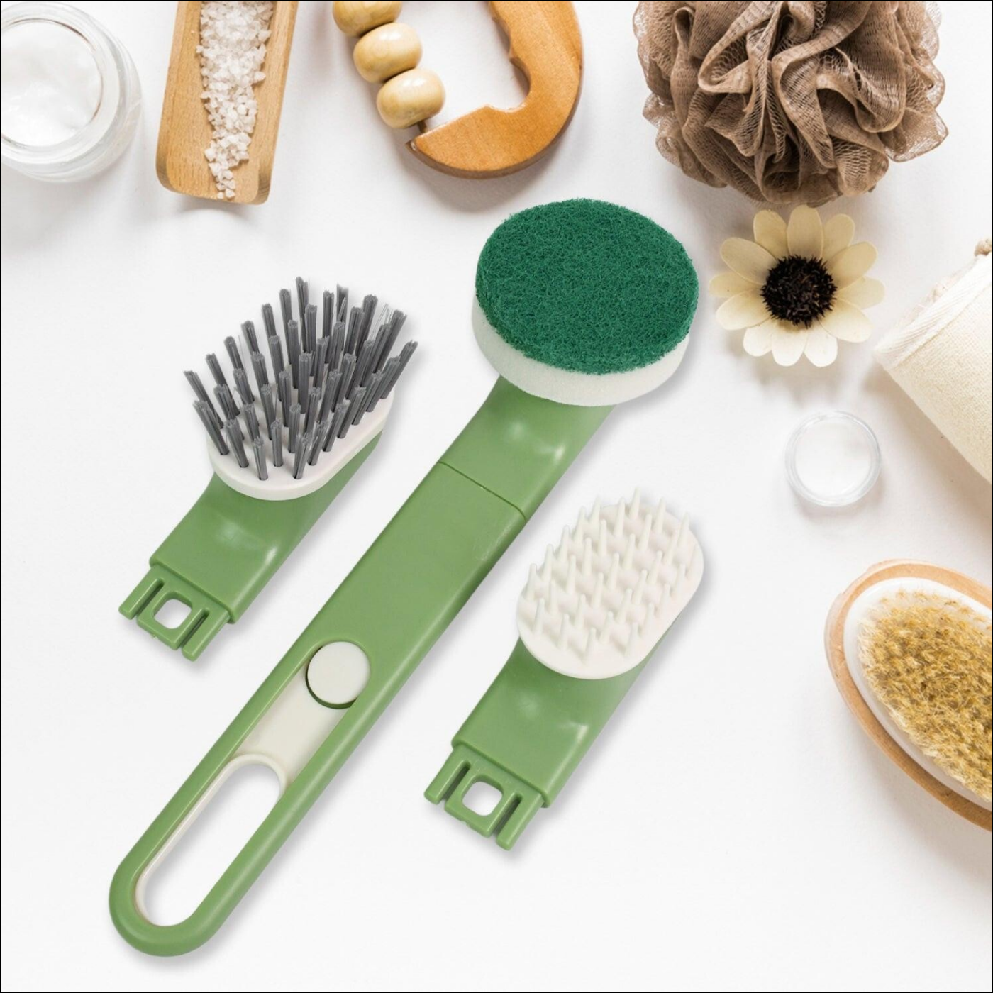 Dish Brush Set With Handle Replacement Heads Drain Tray In Kitchen (9 Pcs Set) - Superior eMart